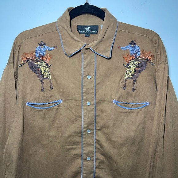 Western Express Men’s Brown Rodeo bullrider Embroidered shirt in L - Picture 9 of 9